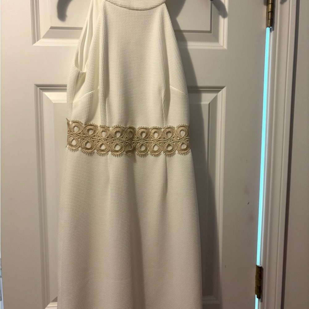 Vince Camuto Strapless White Dress with Gold Detailing